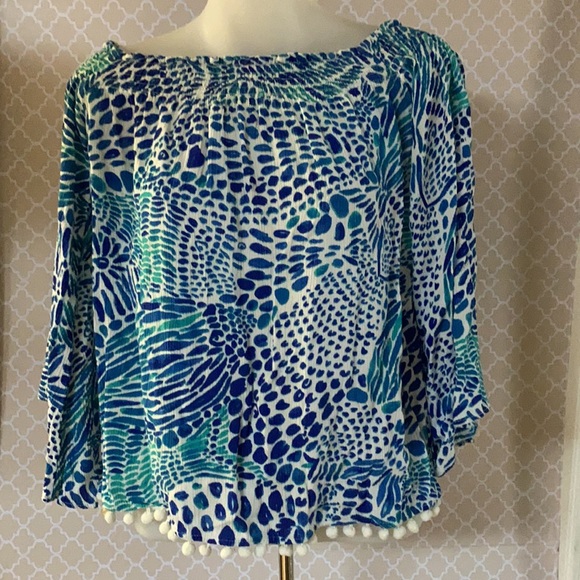LILLY PULITZER Nita off shoulder top BlueTang Gang - Picture 2 of 8